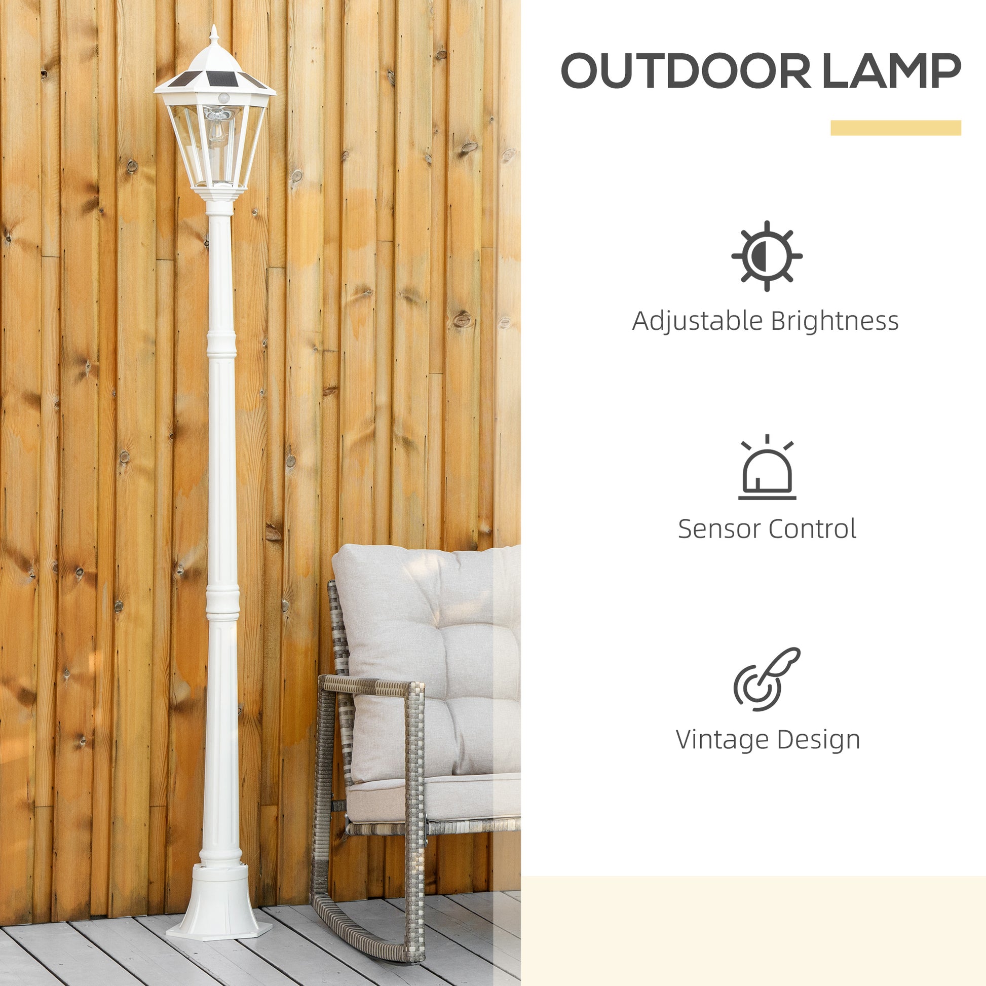 77" Solar Lamp Post Light, Waterproof Aluminum Outdoor Vintage Street Lamp, Motion Activated Sensor Pir, Adjustable Brightness, For Garden, Lawn, Pathway, Driveway, White Brown Metal