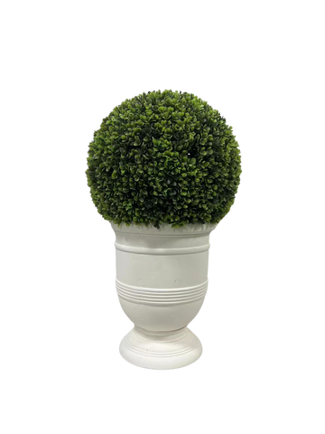 24" Ball Topiary In White Pot, Artificial Faux Plant For Indoor And Outdoor Green Plastic