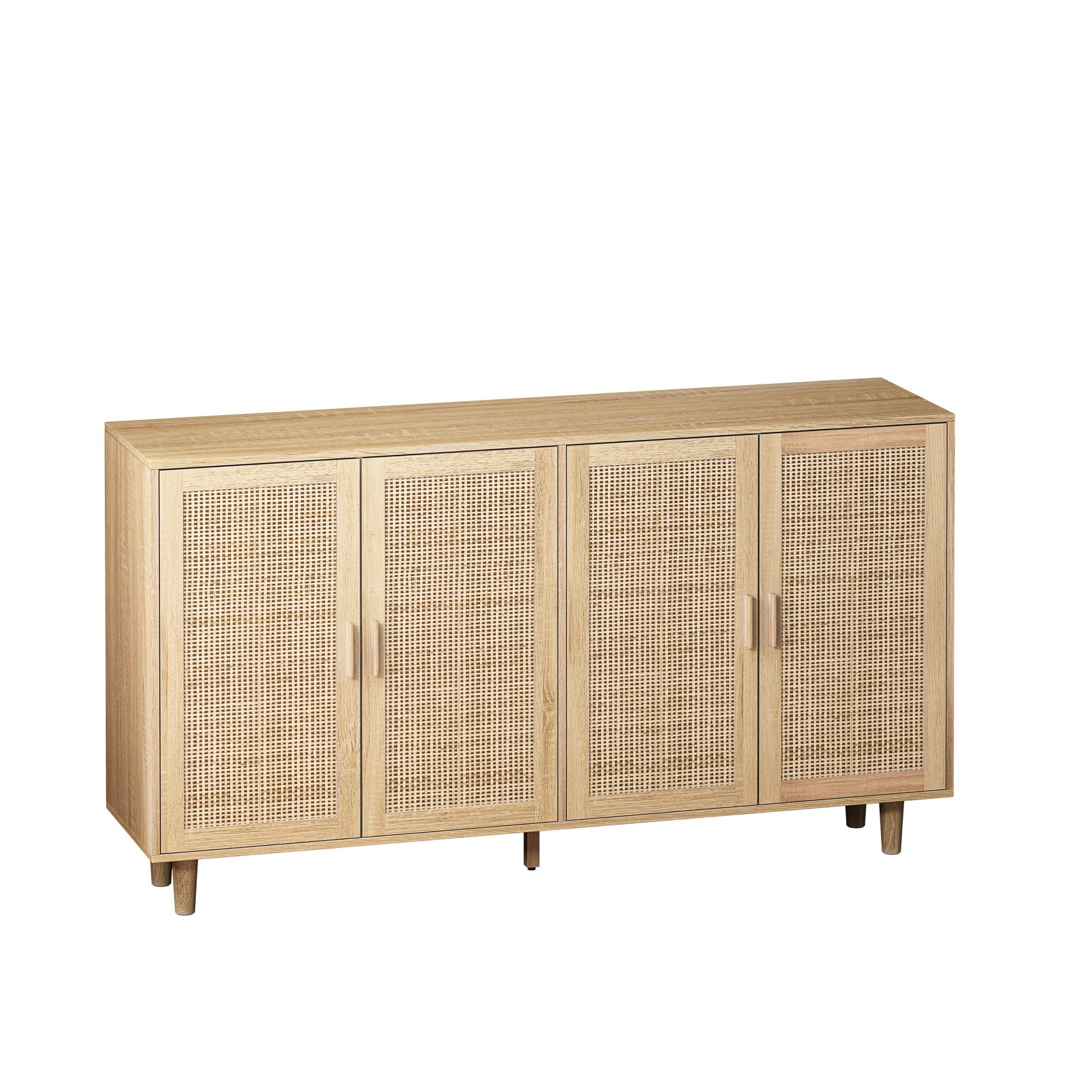 62.20"Elegant And Functional 4 Door Rattan Decorative Storage Cabinet,For Bedroom,Living Room,Office,Easy Assembly Natural Particle Board