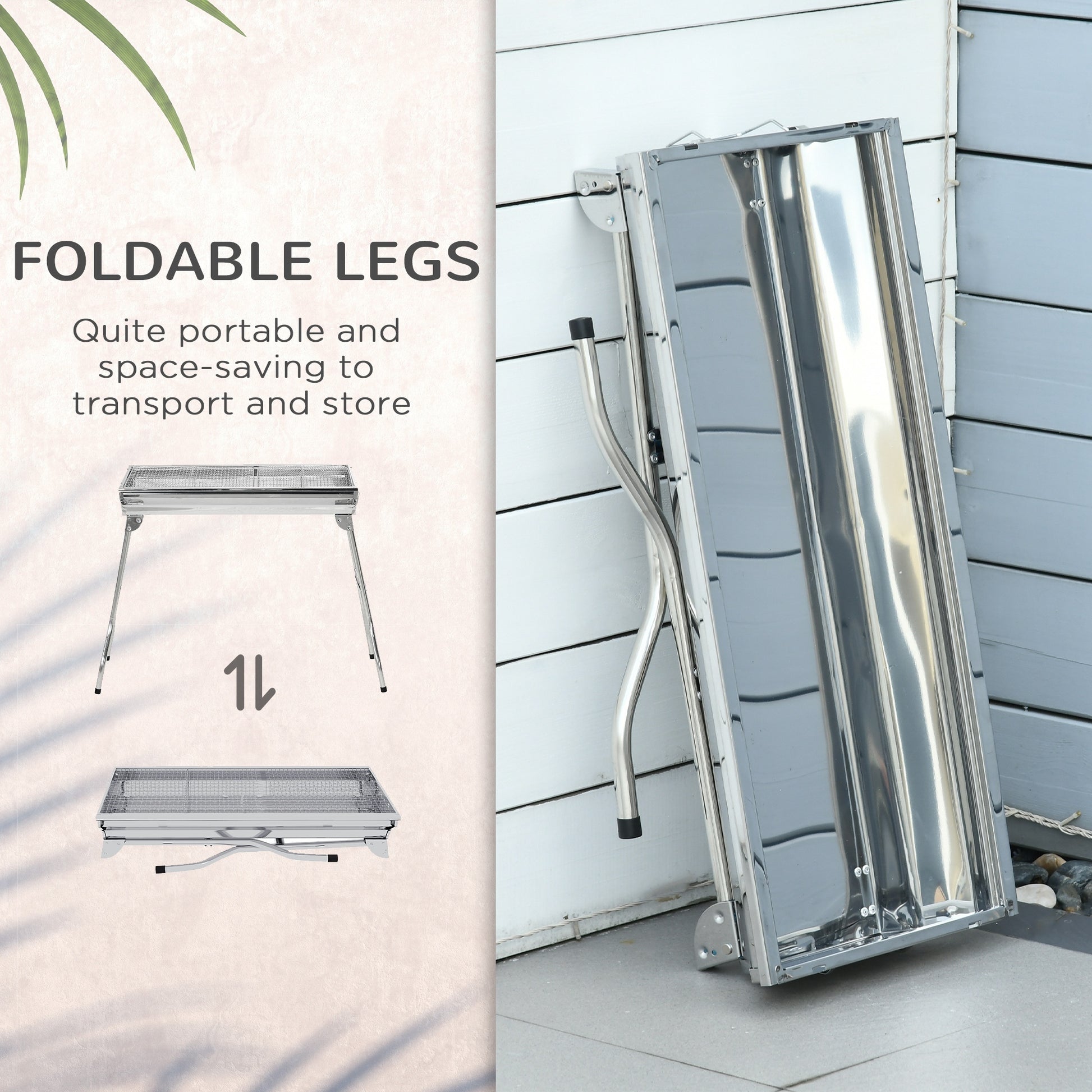 Portable Charcoal Grill, Stainless Steel Folding Outdoor Bbq Grill For Backyard Cooking, Camping, Picnic, Party, Tailgating And Travel With Pan, Grill Rack, Shelves, Hooks Silver Metal