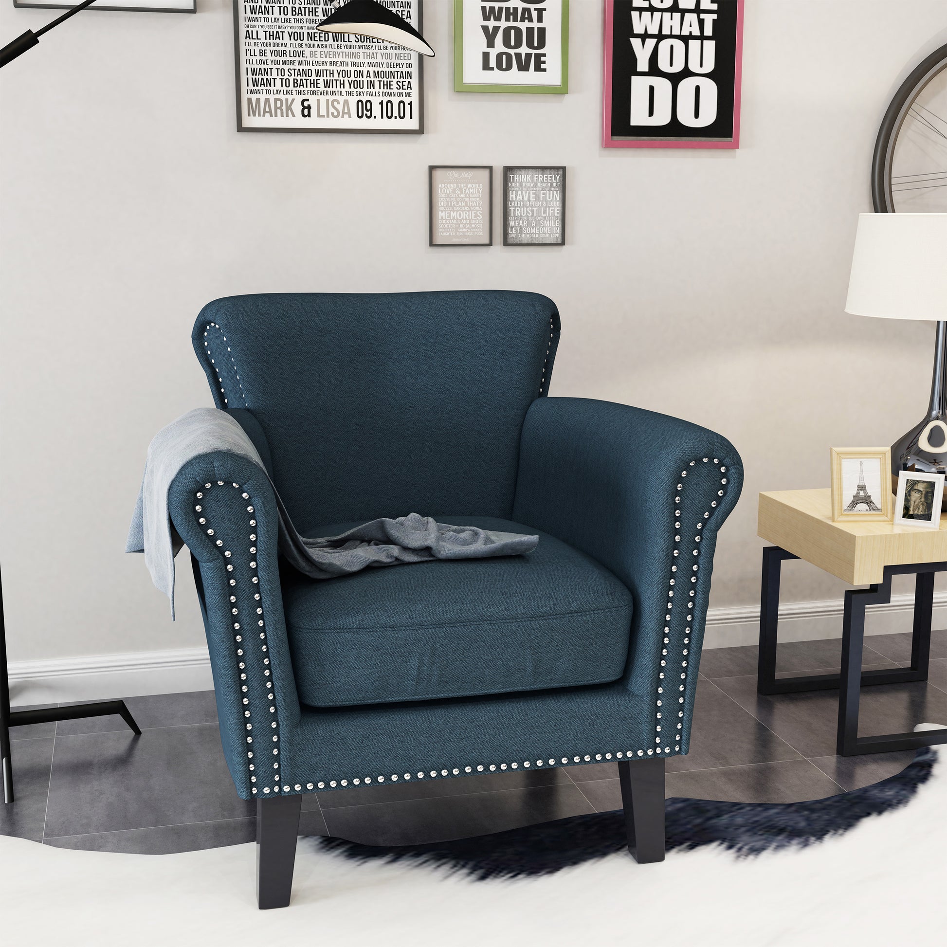 Club Chair Navy Blue Fabric
