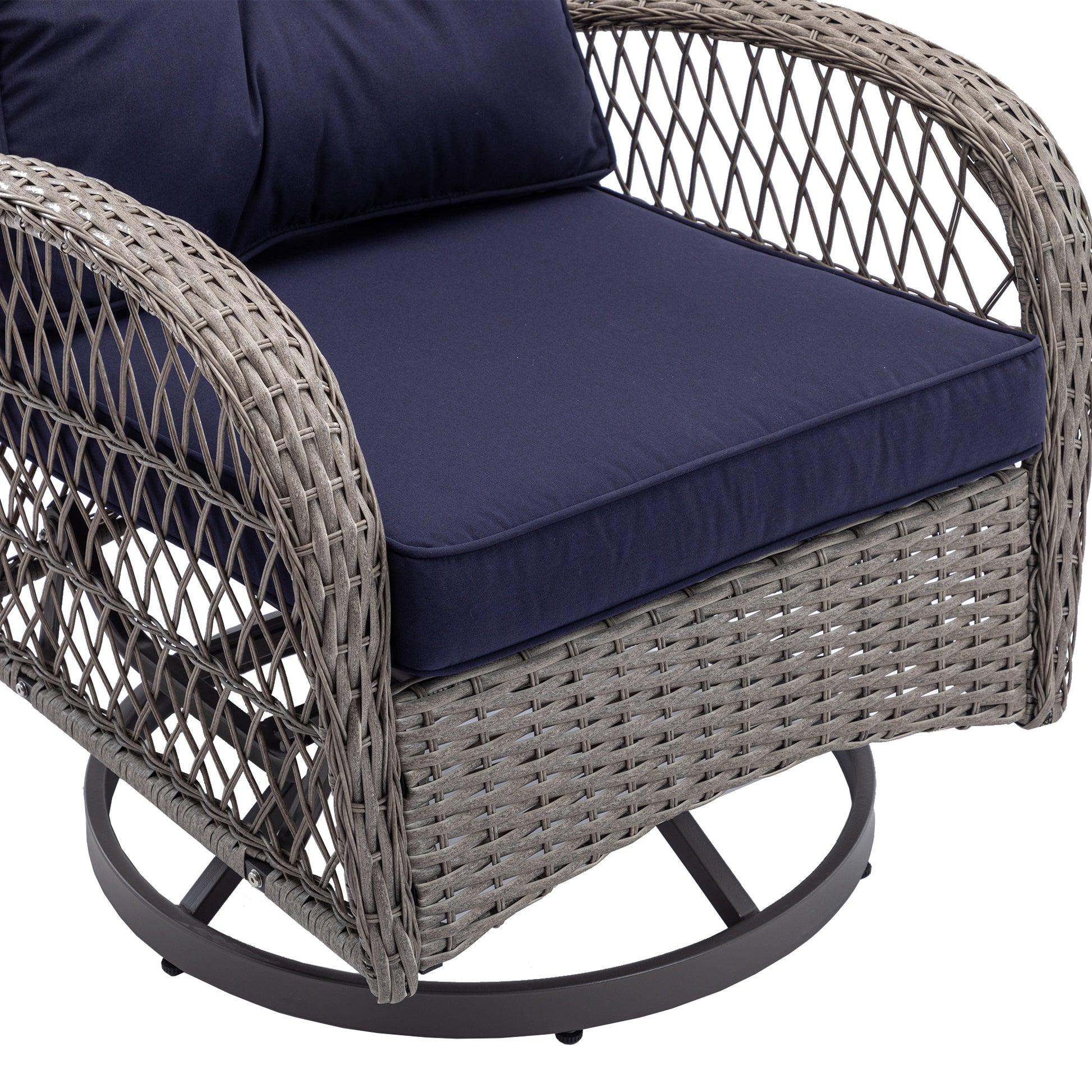 3 Pieces Outdoor Swivel Rocker Patio Chairs, 360 Degree Rocking Patio Conversation Set With Thickened Cushions And Glass Coffee Table For Backyard, Navy Blue Navy Blue Steel