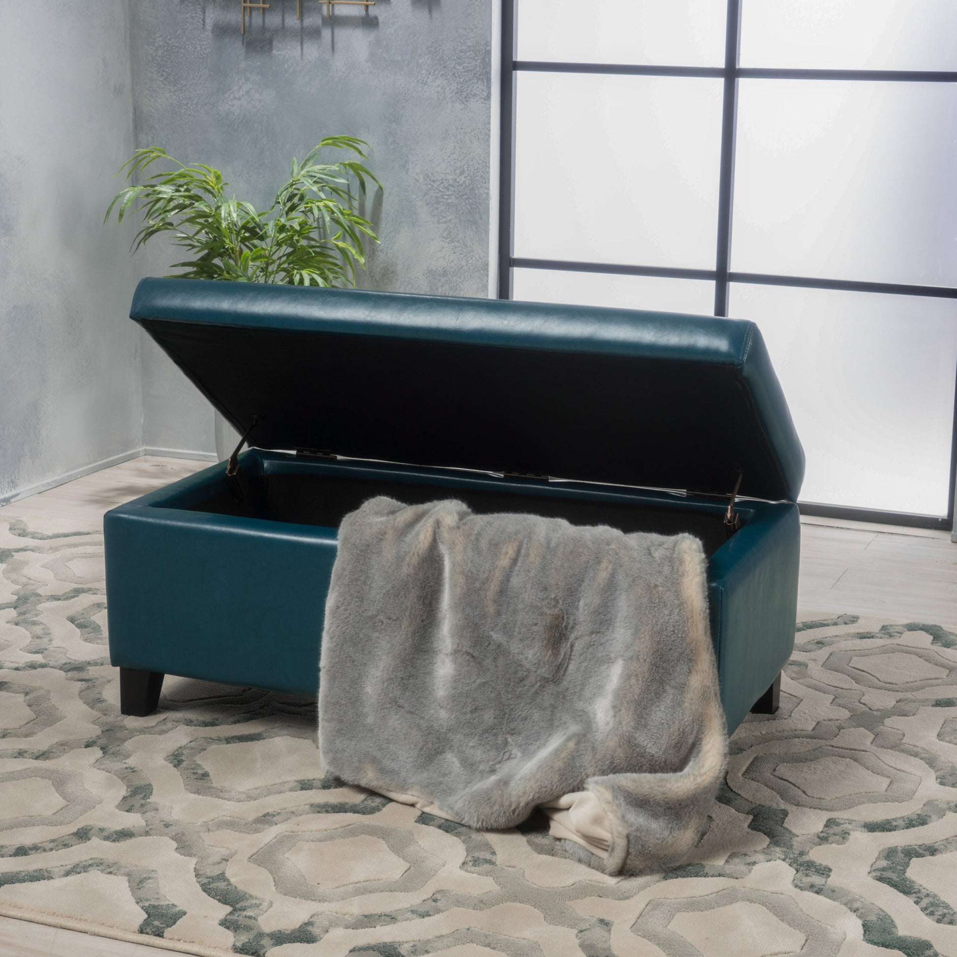 Storage Ottoman Teal Pu