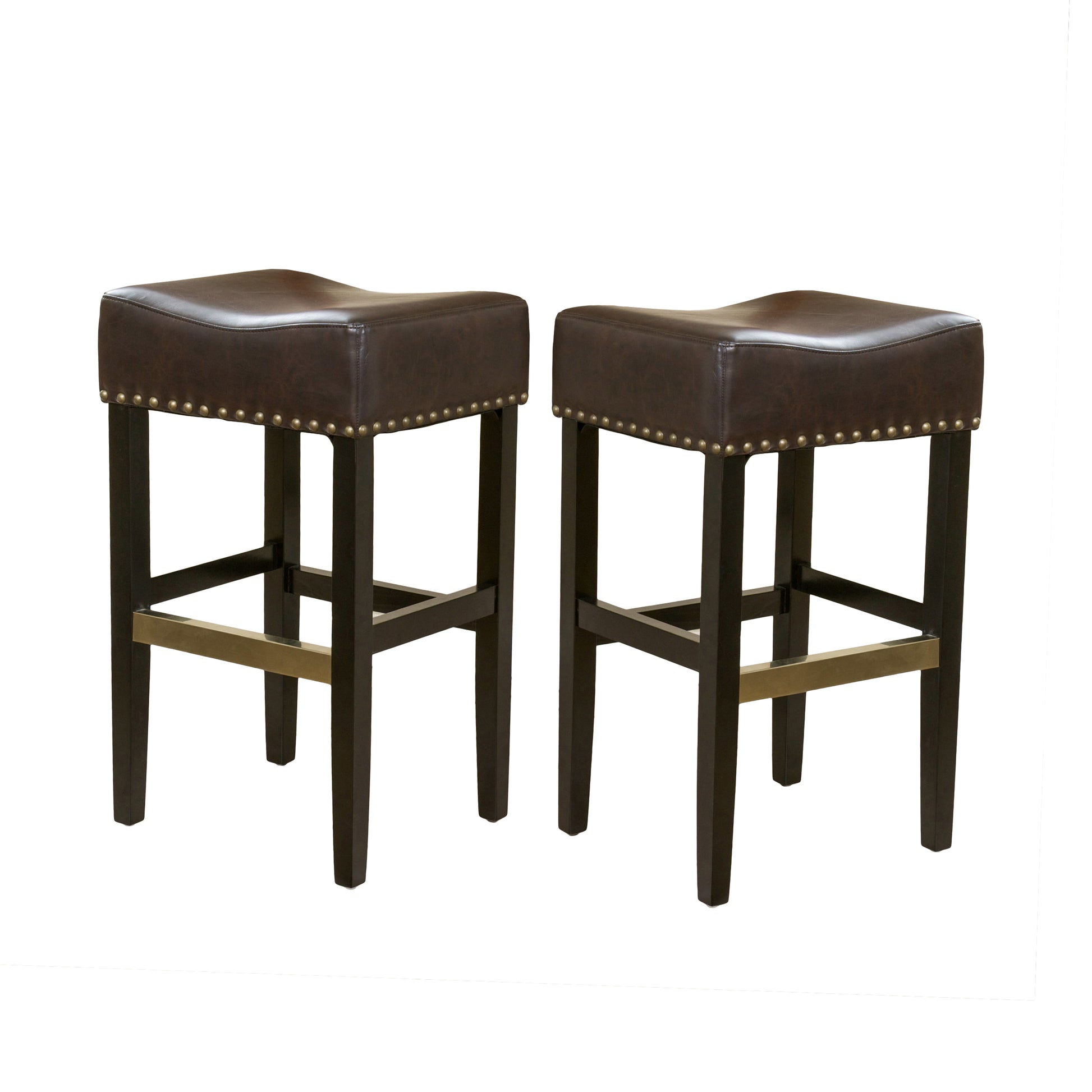 30 Inch Backless Brown Leather Counter Stool Set Of 2 Brown Set Of 2 Leather