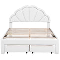 Full Size Upholstered Platform Bed With Seashell Shaped Headboard, Led And 2 Drawers, White Box Spring Not Required Full White Wood Bedroom Bed Frame Faux Leather Upholstered