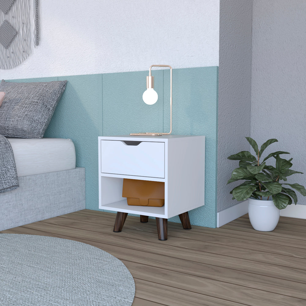 Nightstand Carleen, Bedroom, White White Particle Board Engineered Wood