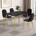 Modern Minimalist Rectangular Black Imitation Marble Dining Table, 0.3 Inches Thick, Gold Color Metal Legs, Suitable For Kitchen, Dining Room, And Living Room 51.2