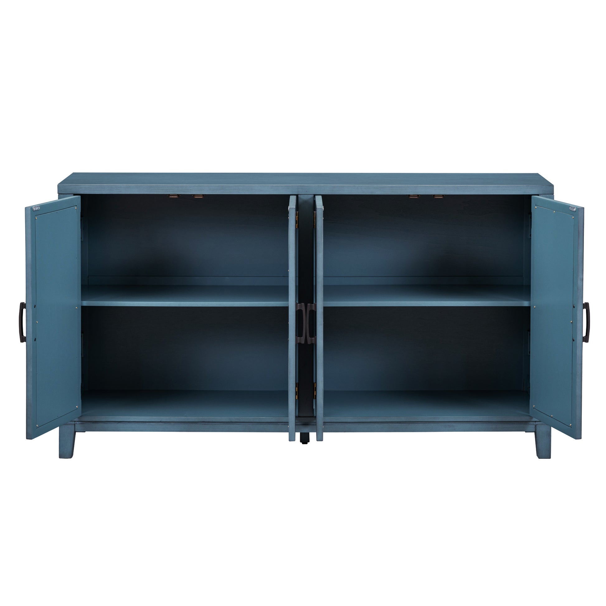 Retro 4 Door Mirrored Buffet Sideboard With Metal Pulls For Dining Room, Living Room And Hallway Navy Navy Solid Wood