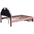 Full Size Upholstered Platform Bed With Seashell Shaped Headboard, Led And 2 Drawers, Pink Box Spring Not Required Full Pink Wood Bedroom Bed Frame Faux Leather Upholstered