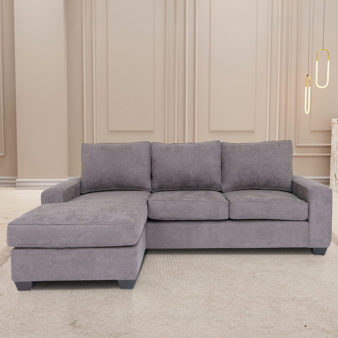 Grey L Shaped Sectional Sofas For Living Room, Modern Reversible Sectional Couches For Bedrooms, Apartment With Solid Wood Frame Polyester Nylon Grey Wood Foam Polyester