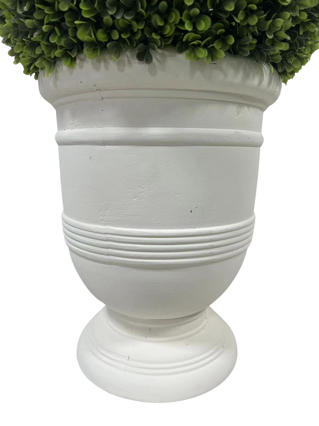 24" Ball Topiary In White Pot, Artificial Faux Plant For Indoor And Outdoor Green Plastic