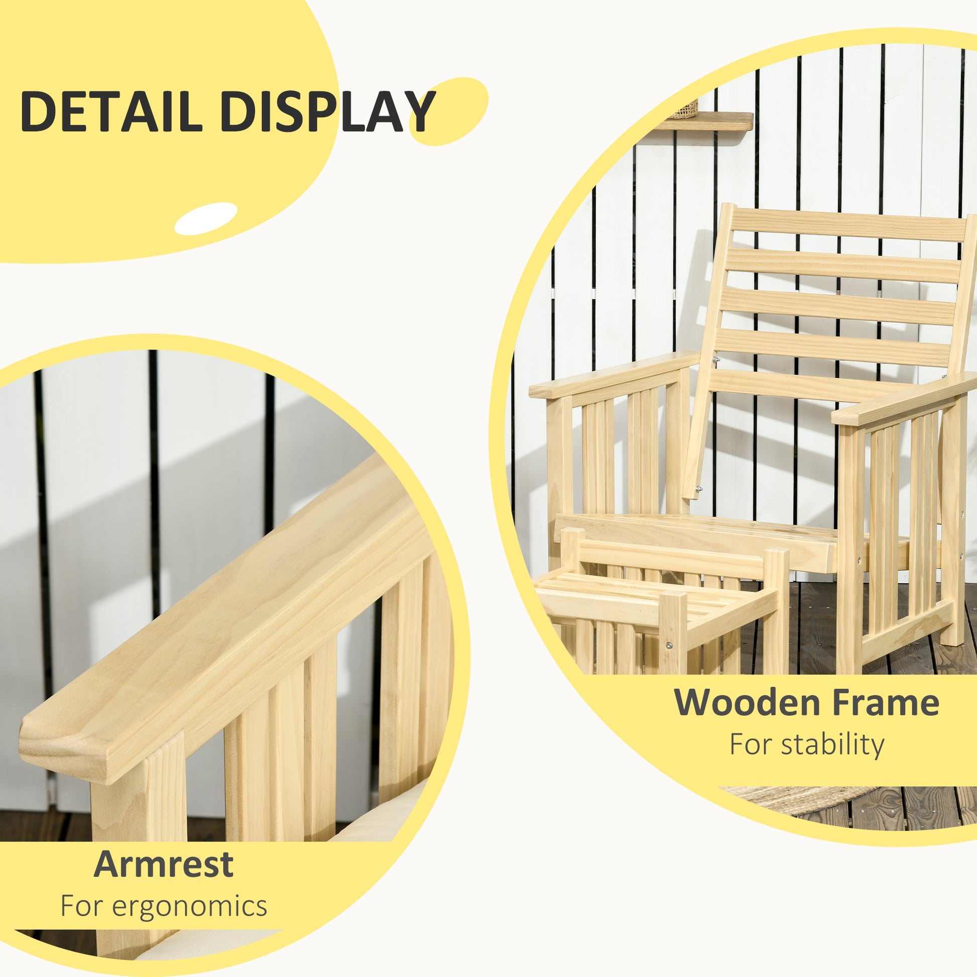Patio Furniture Set, Wood Outdoor Patio Chair With Ottoman, 2 Piece Cushioned Outdoor Lounge Chair, Sofa Chair With Footrest, Beige Natural Wood