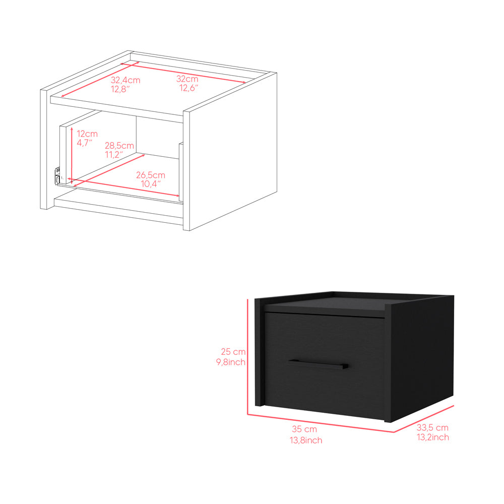 Floating Nightstand Calion, Bedroom, Black Black Particle Board Engineered Wood