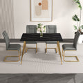 Modern Minimalist Rectangular Black Imitation Marble Dining Table, 0.3 Inches Thick, Gold Color Metal Legs, Suitable For Kitchen, Dining Room, And Living Room 51.2