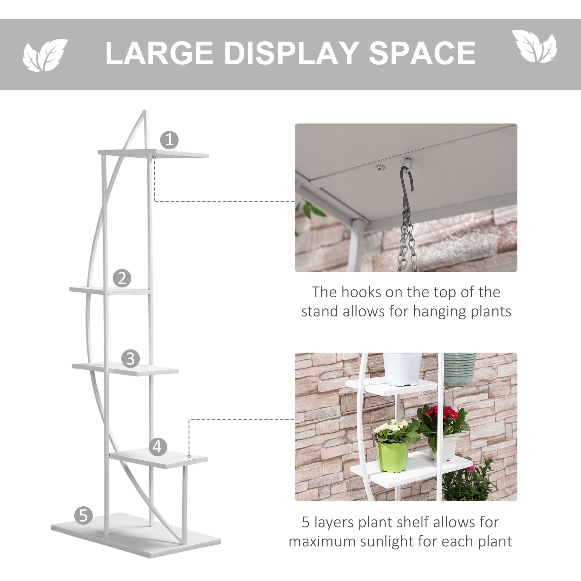 metal stands for hanging plants 5 Tier Metal Plant Stand With Hangers, Half Moon Shape Flower Pot Disp