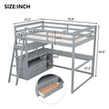 Full Size Loft Bed With Desk And Shelves,Two Built In Drawers,Gray Old Sku: Gx000416Aae Box Spring Not Required Full Gray Wood Bedroom Pine