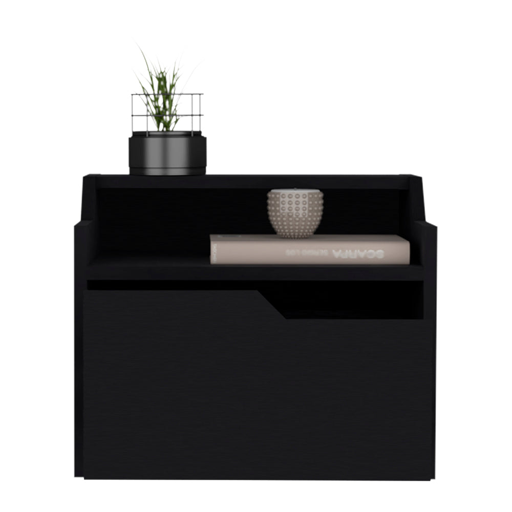 Floating Nightstand Chester, Bedroom, Black Black Particle Board Engineered Wood