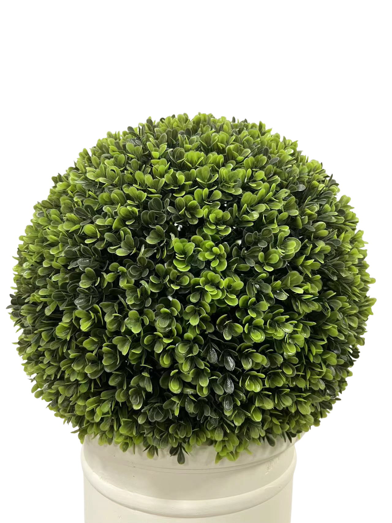 24" Ball Topiary In White Pot, Artificial Faux Plant For Indoor And Outdoor Green Plastic