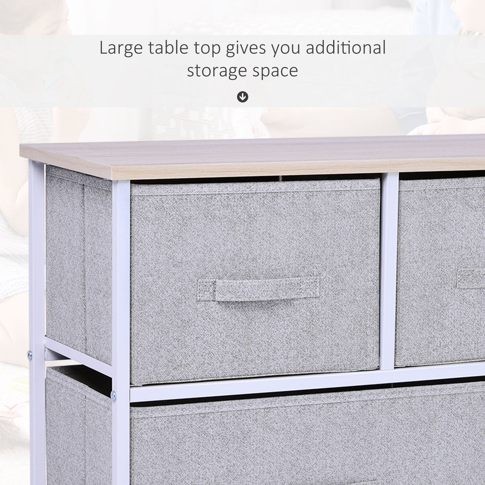 40" L 5 Drawer Horizontal Storage Cube Dresser Unit Bedroom Organizer Livingroom Shelf Tower With Fabric Bins Grey Steel