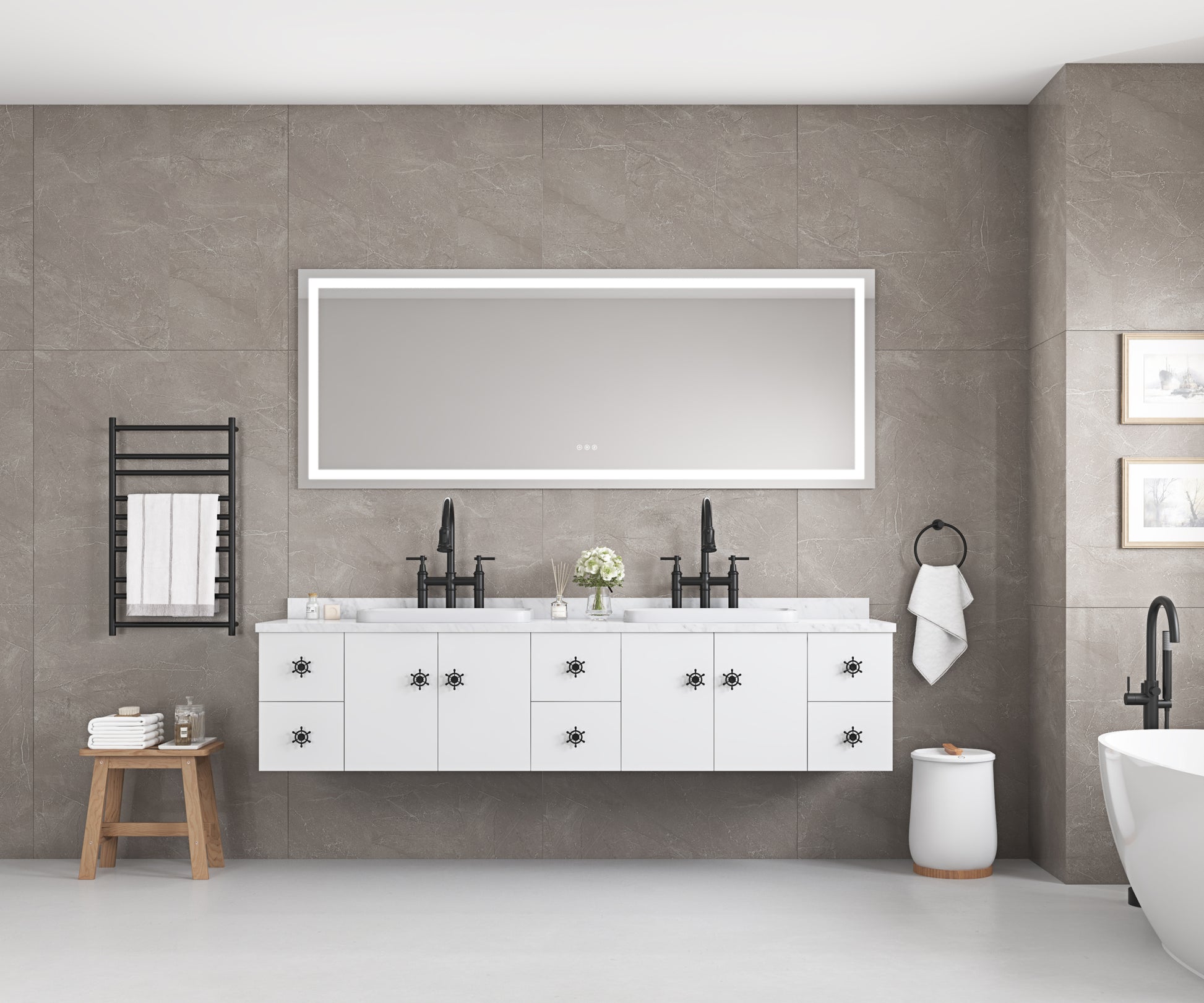 72*32 bathroom led mirror is multi functional and each white-aluminium