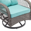 3 Pieces Outdoor Swivel Rocker Patio Chairs, 360 Degree Rocking Patio Conversation Set With Thickened Cushions And Glass Coffee Table For Backyard, Blue Blue Steel