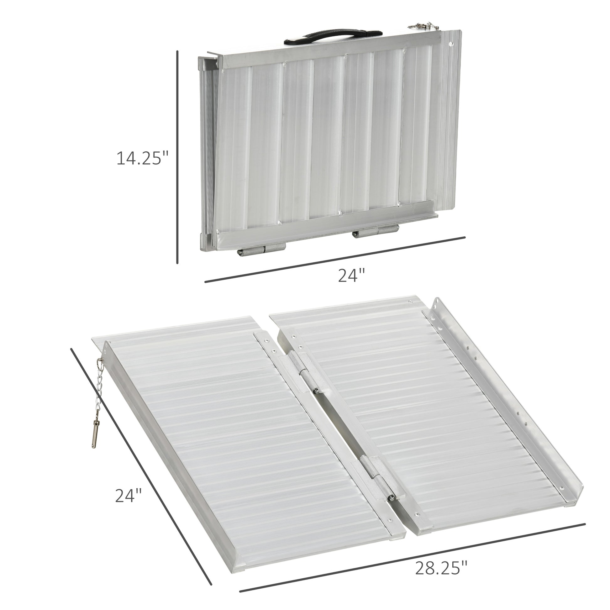 Textured Aluminum Portable Wheelchair Ramp For Home, Steps, Doorways, Foldable Handicap Ramp 2', Threshold Ramp With Durability For Strong Load Bearing Silver Aluminum