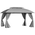10' X 13' Patio Gazebo Canopy, Double Vented Roof, Steel Frame, Curtain Sidewalls, Outdoor Sun Shade Shelter For Garden, Lawn, Backyard, Deck, Gray Gray Steel