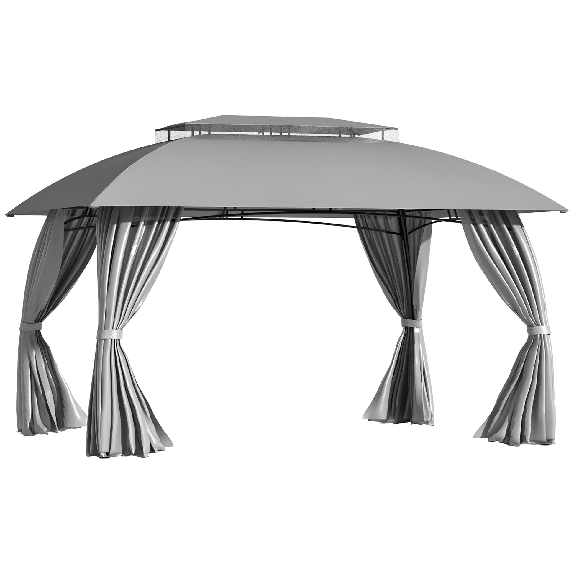 10' X 13' Patio Gazebo Canopy, Double Vented Roof, Steel Frame, Curtain Sidewalls, Outdoor Sun Shade Shelter For Garden, Lawn, Backyard, Deck, Gray Gray Steel
