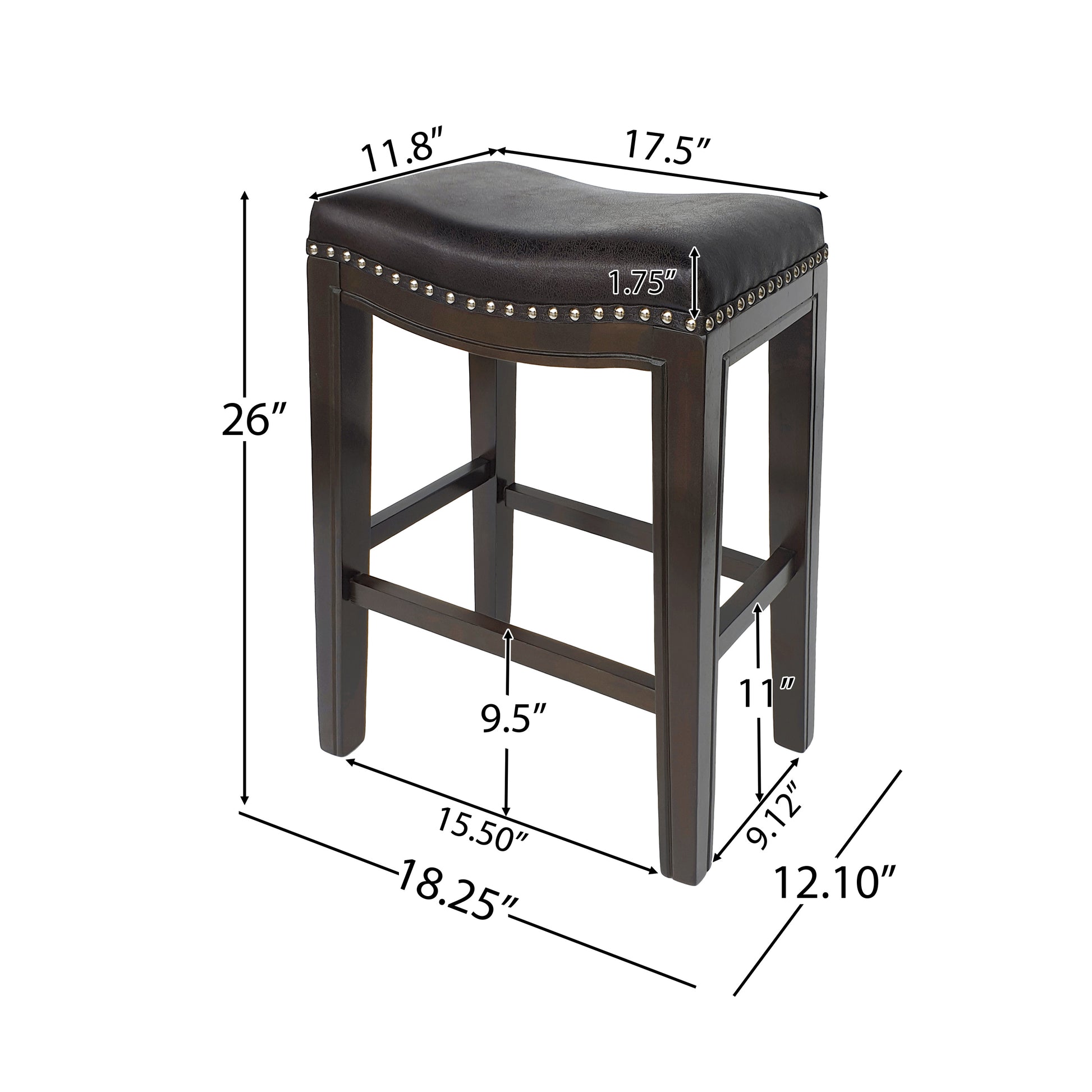 Tiffin Studded Counter Stool Mp2 Set Of 2 Charcoal Rubber Wood