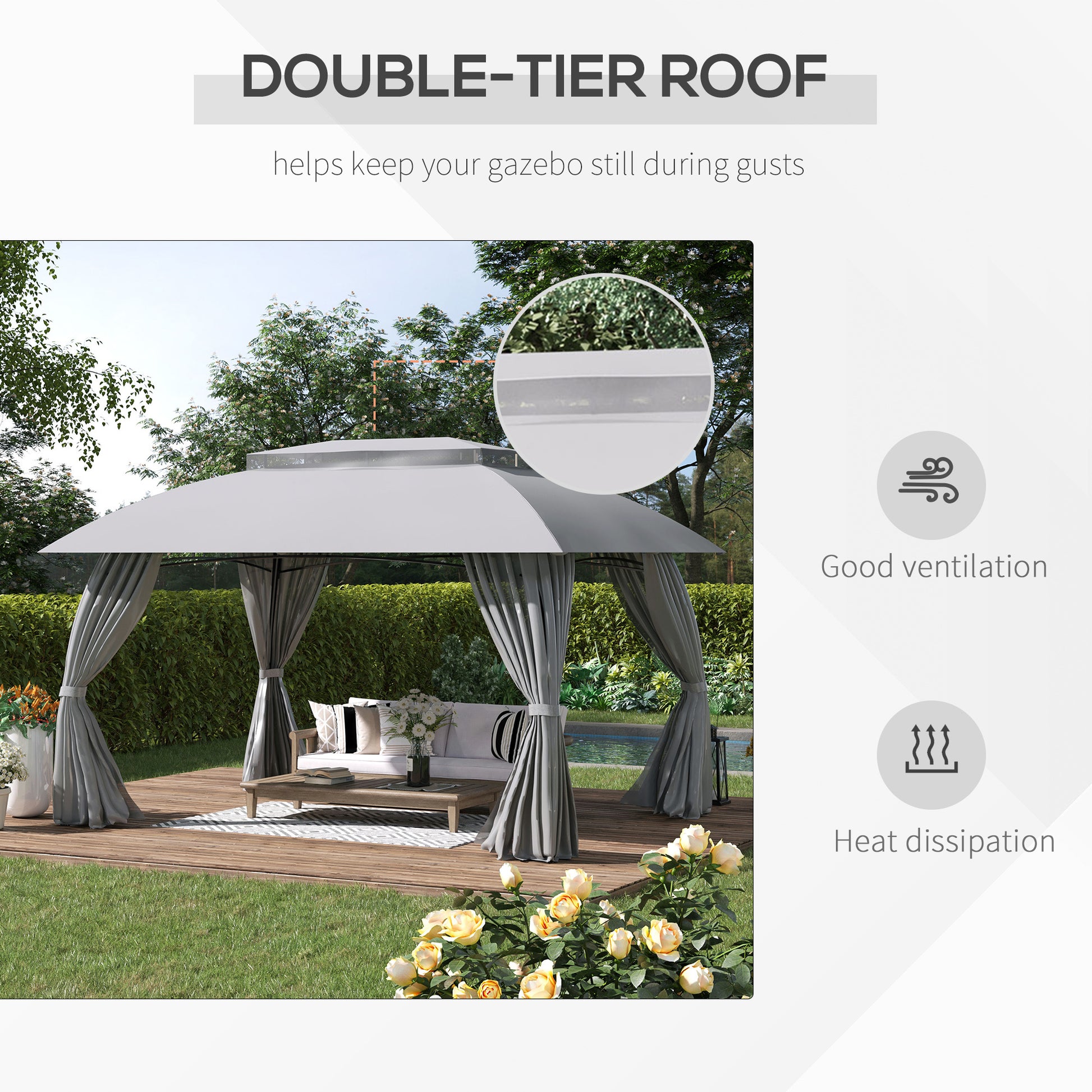 10' X 13' Patio Gazebo Canopy, Double Vented Roof, Steel Frame, Curtain Sidewalls, Outdoor Sun Shade Shelter For Garden, Lawn, Backyard, Deck, Gray Gray Steel