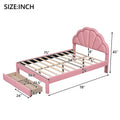 Full Size Upholstered Platform Bed With Seashell Shaped Headboard, Led And 2 Drawers, Pink Box Spring Not Required Full Pink Wood Bedroom Bed Frame Faux Leather Upholstered