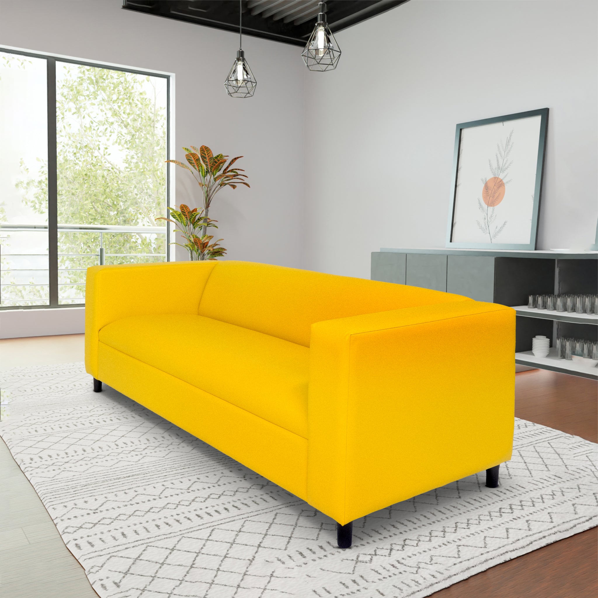 Yellow Faux Leather Sofa, Modern 3 Seater Sofas