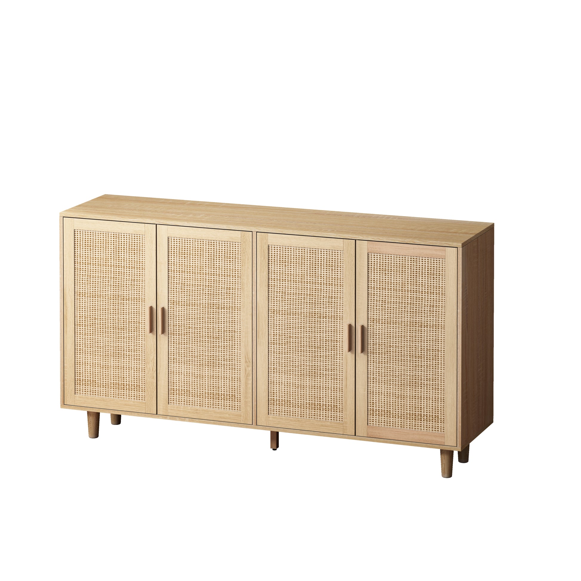 62.20"Elegant And Functional 4 Door Rattan Decorative Storage Cabinet,For Bedroom,Living Room,Office,Easy Assembly Natural Particle Board