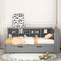 Wooden Twin Size Daybed With Twin Size Trundle, Daybed With Storage Shelf And Usb Charging Ports,Grey Twin Grey Wood