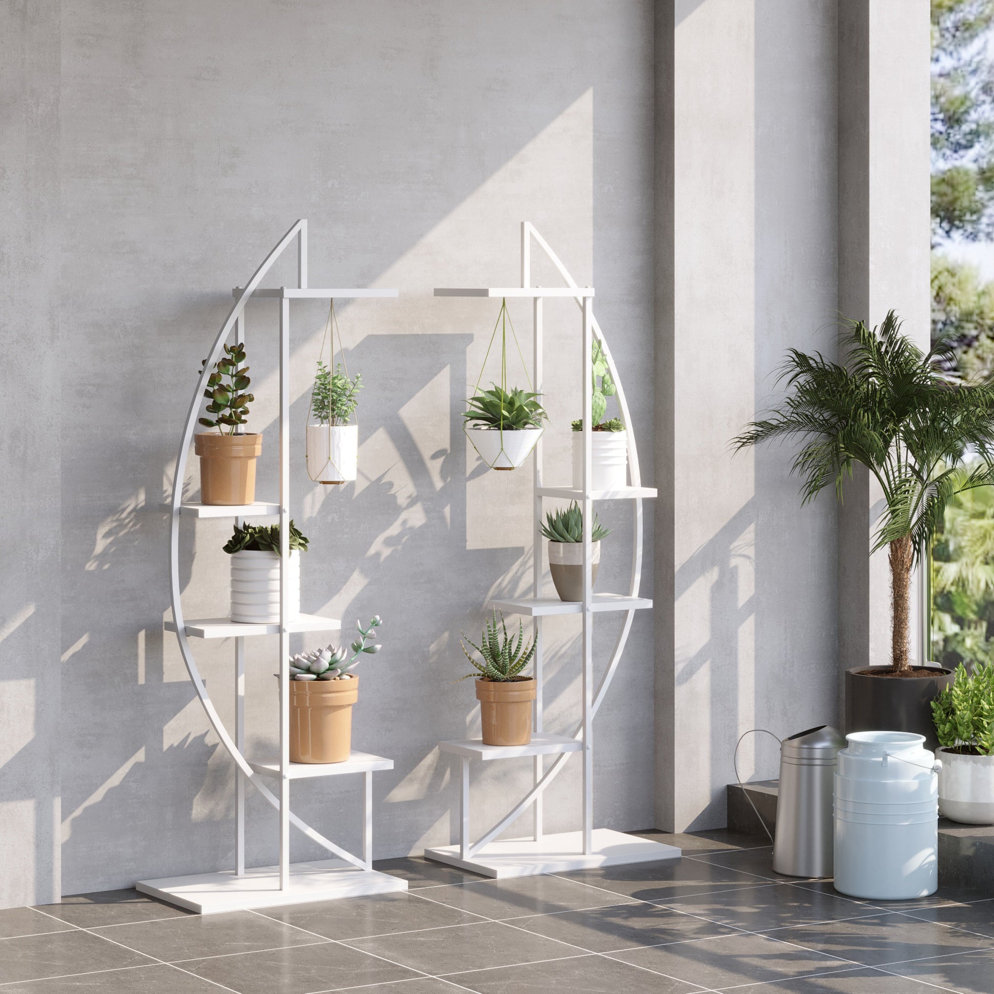 5 pot plant stand 5 Tier Metal Plant Stand With Hangers, Half Moon Shape Flower Pot Disp