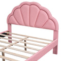 Full Size Upholstered Platform Bed With Seashell Shaped Headboard, Led And 2 Drawers, Pink Box Spring Not Required Full Pink Wood Bedroom Bed Frame Faux Leather Upholstered