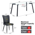 Table And Chair Set. 1 Table And 4 Black Chairs. Glass Dining Table With 0.31 Inch Tempered Glass Tabletop And Black Coated Metal Legs. Equipped With Black Pu Chairs 1123 008 Transparent Glass