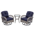 3 Pieces Outdoor Swivel Rocker Patio Chairs, 360 Degree Rocking Patio Conversation Set With Thickened Cushions And Glass Coffee Table For Backyard, Navy Blue Navy Blue Steel
