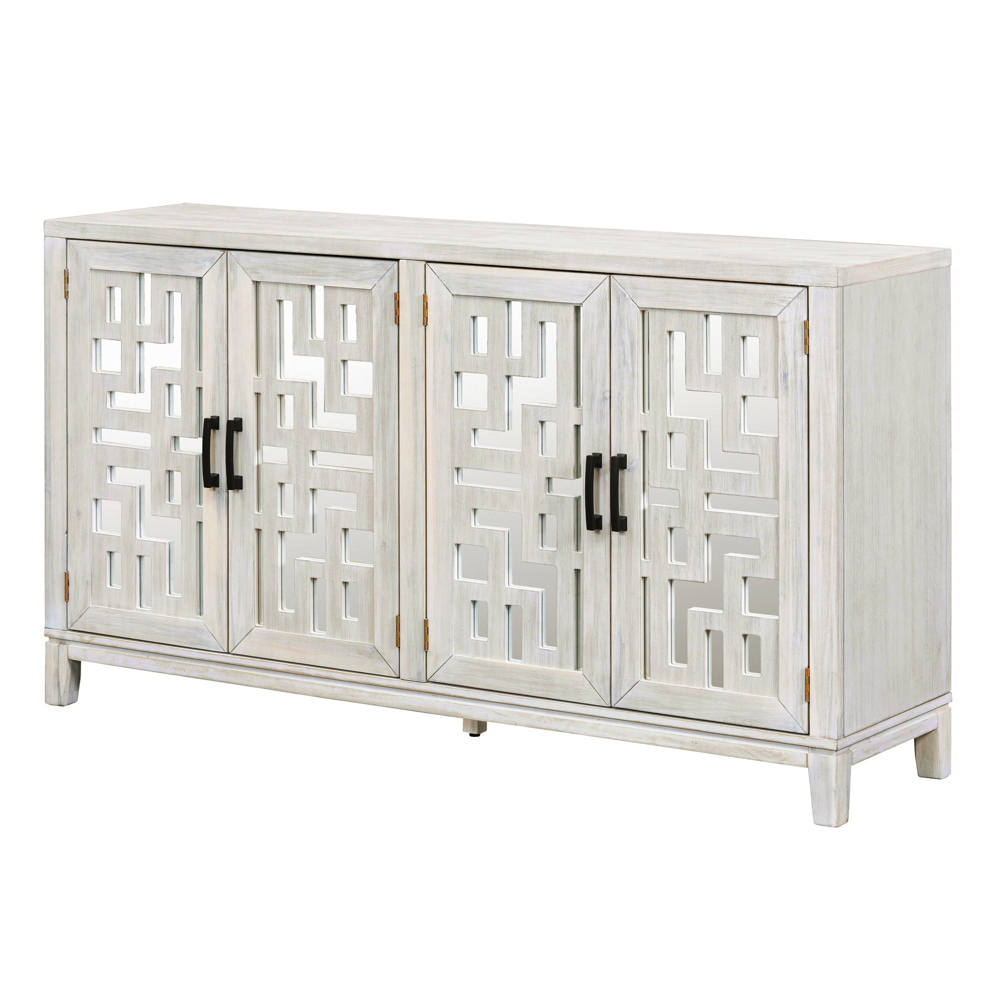 Retro 4 Door Mirrored Buffet Sideboard with natural wood wash-solid wood