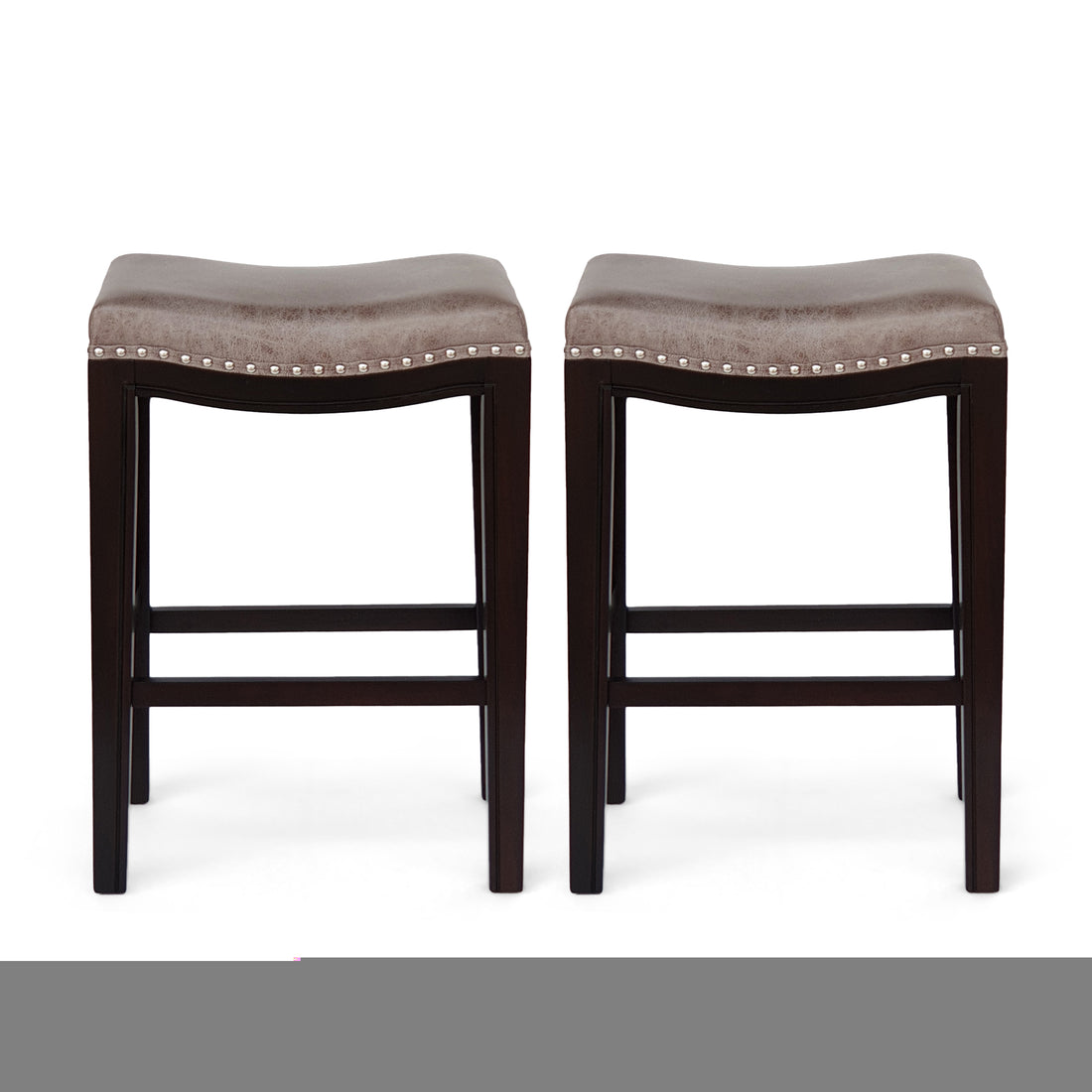 Tiffin Studded Counter Stool Mp2 Set Of 2 Grey Fabric