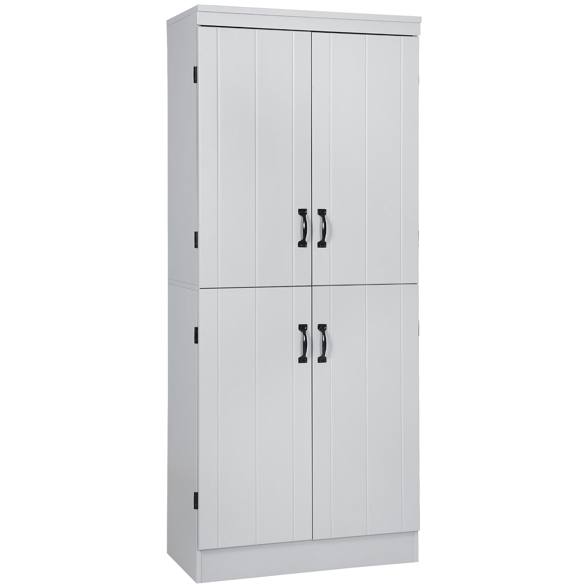 70" Kitchen Pantry, Tall Freestanding Storage Cabinet, 6 Tier Shelving With 2 Adjustable Shelves And 4 Doors For Dining Room, Gray Grey Mdf