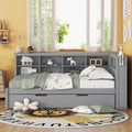 Wooden Full Size Daybed With Twin Size Trundle, Daybed With Storage Shelf And Usb Charging Ports,Grey Full Grey Wood