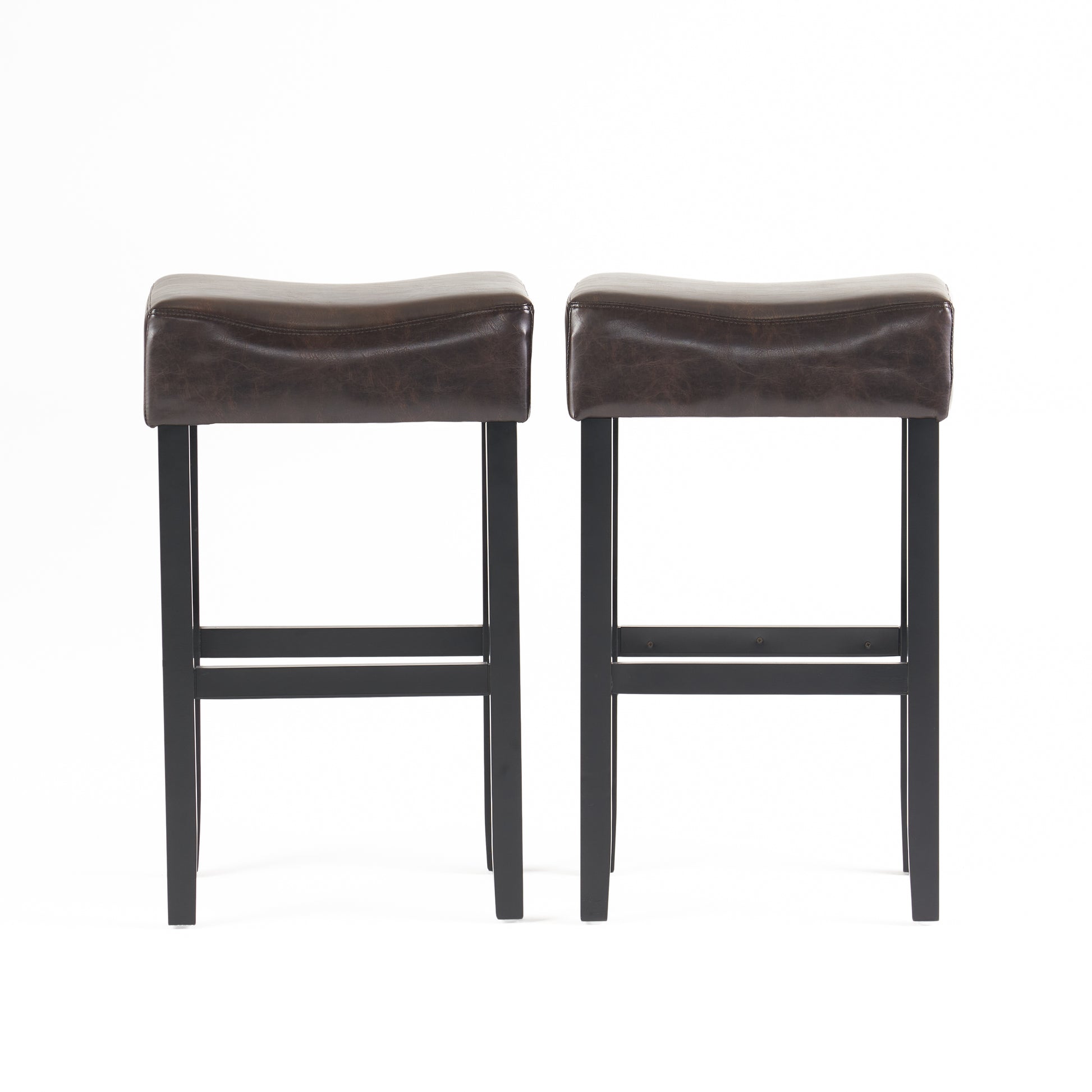 30 Inch Bonded Leather Backless Bar Stool Set Of 2 , Brown Brown Bar Stools Set Of 2 Leather