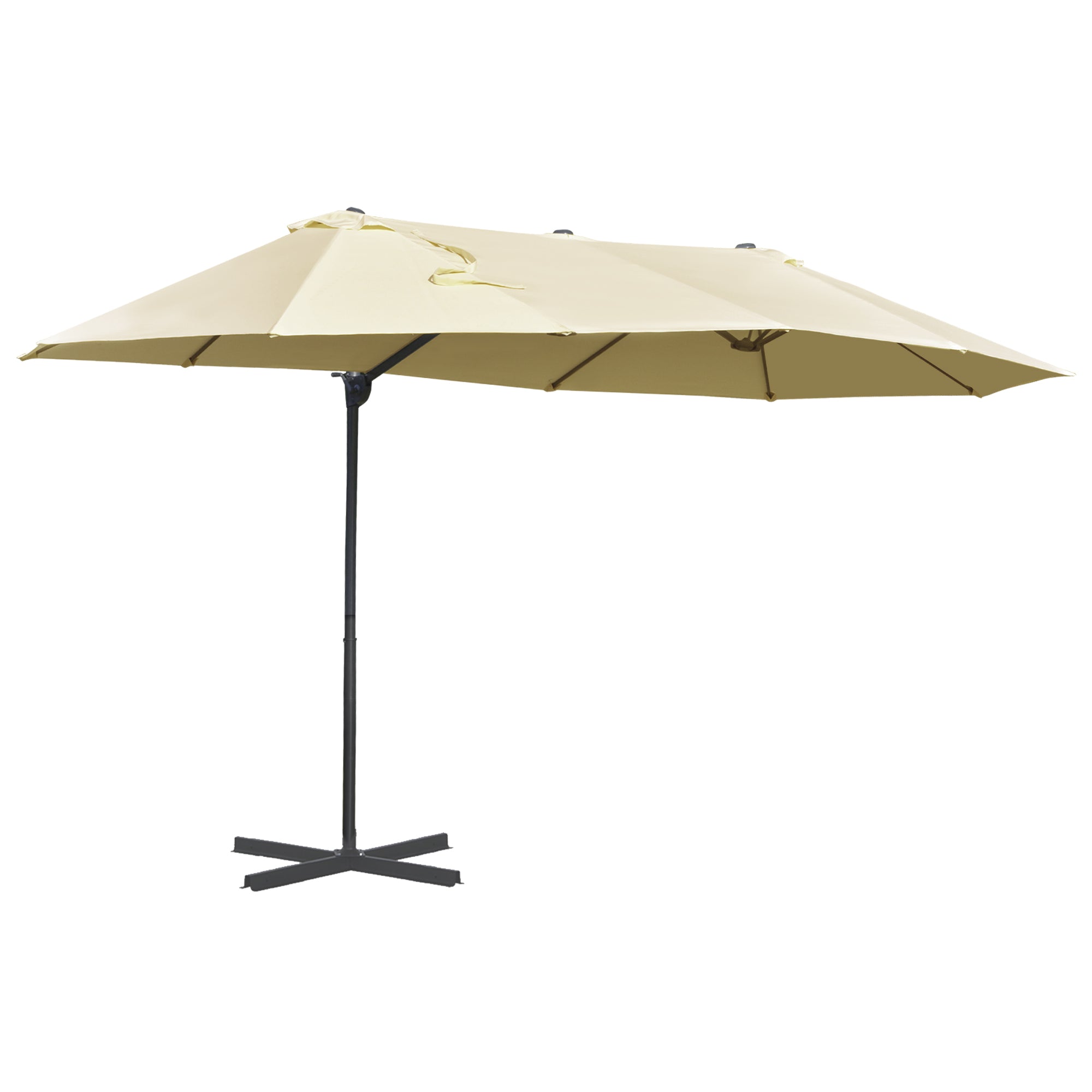 14Ft Patio Umbrella Double Sided Outdoor Market Extra Large Umbrella With Crank, Cross Base For Deck, Lawn, Backyard And Pool, Off White White Polyester