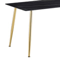 Modern Minimalist Rectangular Black Imitation Marble Dining Table, 0.3 Inches Thick, Gold Color Metal Legs, Suitable For Kitchen, Dining Room, And Living Room 51.2