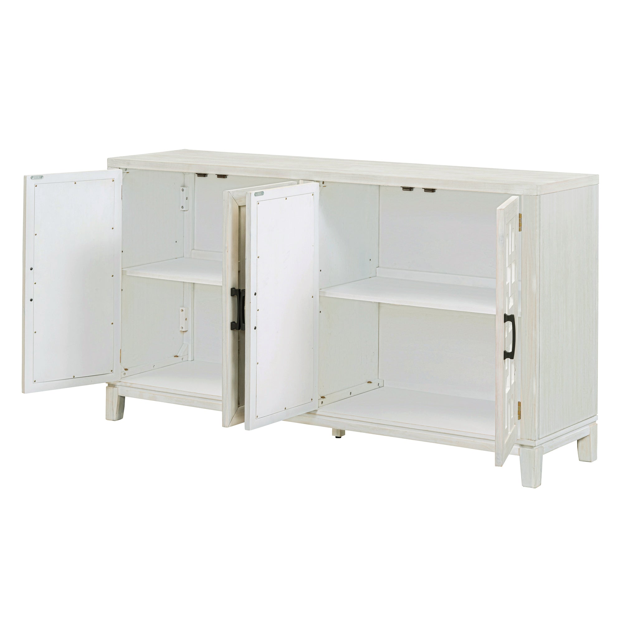 Retro 4 Door Mirrored Buffet Sideboard with natural wood wash-solid wood