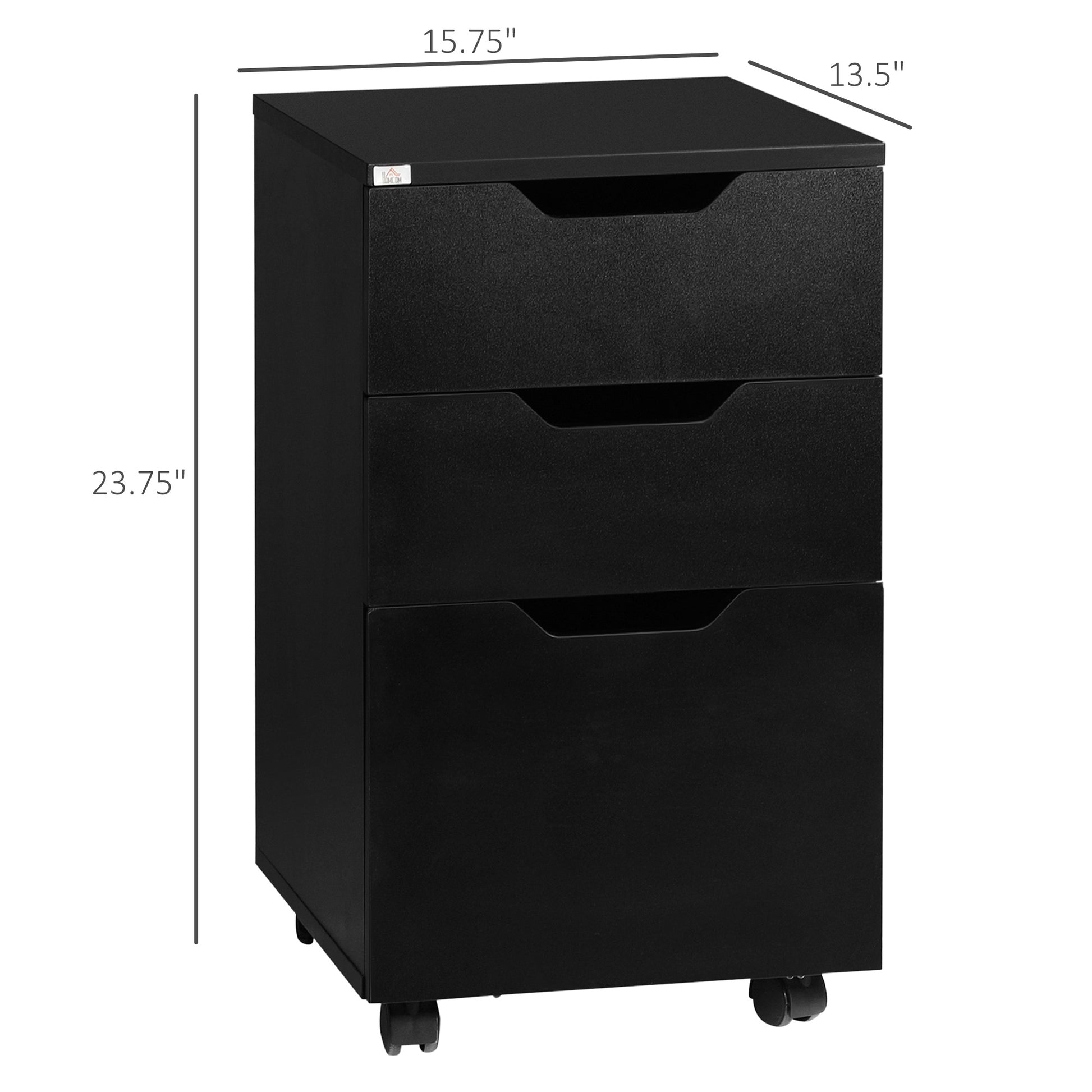 3 Drawer Mobile File Cabinet, Rolling Printer Stand, Vertical Filing Cabinet, Black Black Particle Board