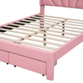 Full Size Upholstered Platform Bed With Seashell Shaped Headboard, Led And 2 Drawers, Pink Box Spring Not Required Full Pink Wood Bedroom Bed Frame Faux Leather Upholstered