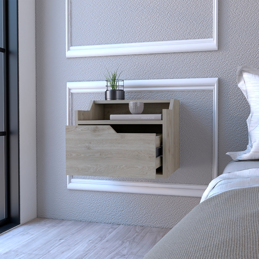 Floating Nightstand Chester, Bedroom, Light Gray Light Gray Particle Board Engineered Wood