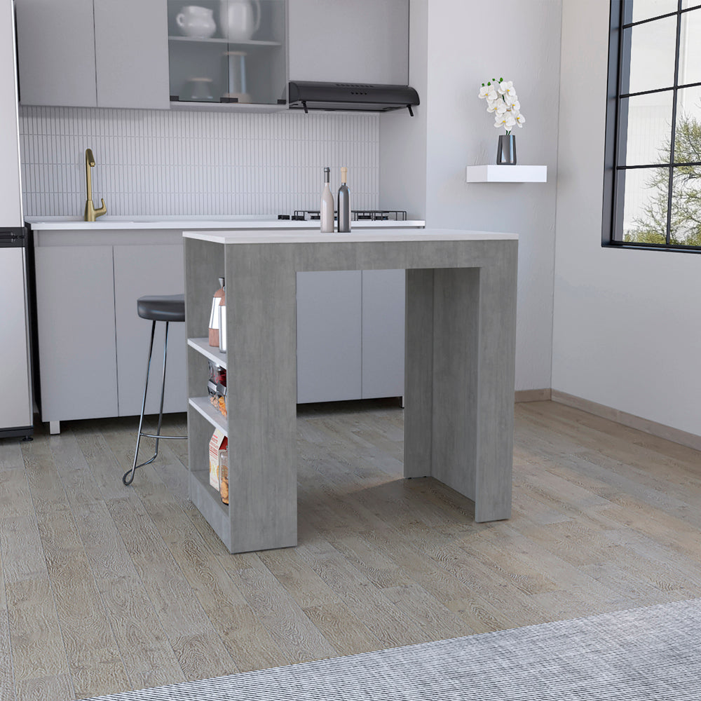 Kitchen Island Doyle, Kitchen, Concrete Gray Ibiza Marble Color Finish Grey Particle Board Engineered Wood